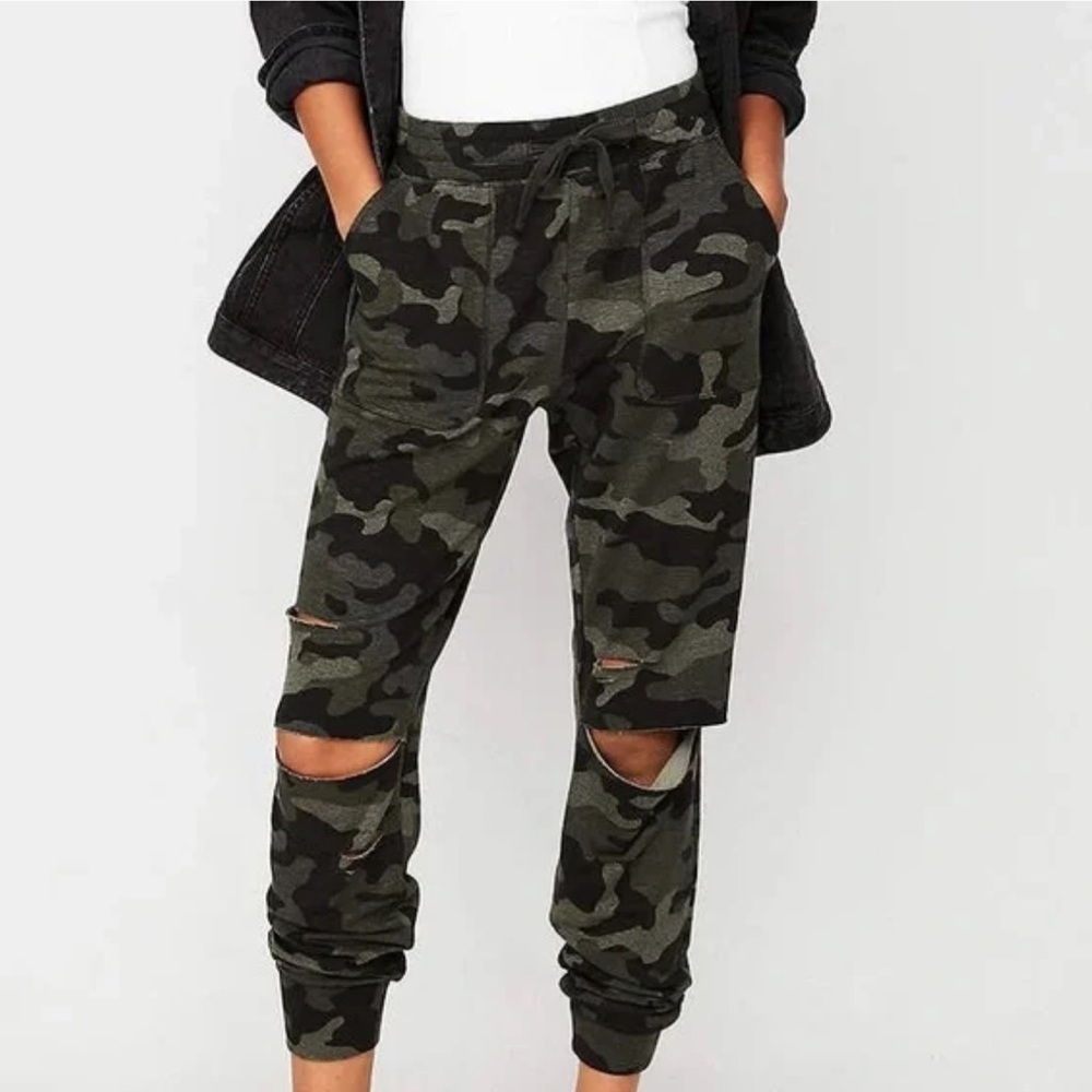 Express One Eleven Camo Ripped Terry Joggers